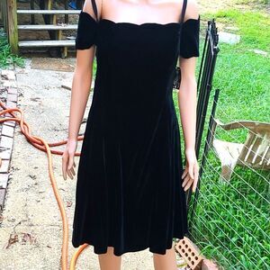 On on Black velvet off the shoulder dress